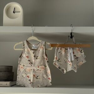 Jax + Lennon Floral Tank & Shorts Set - Soft Beige with Blush Roses